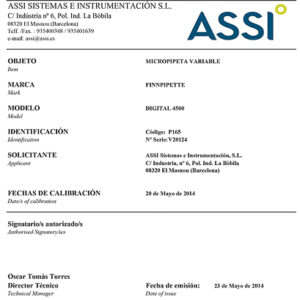 Certificato ENAC per micropipette a volume variabile