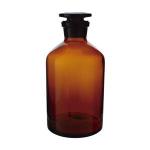 Flacone ambrato per reagenti a bocca stretta con tappo in vetro