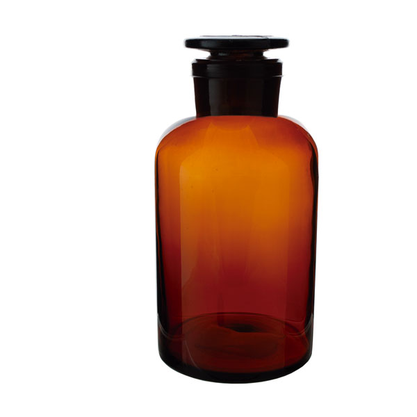 Flacone ambrato per reagenti a bocca larga con tappo in vetro