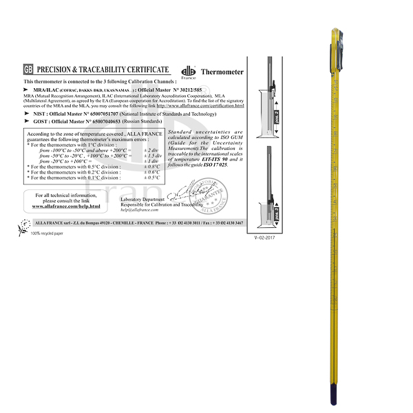 Termometro ad asta con certificato di precisione e tracciabilità